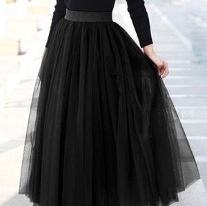 Black tulle midi skirt
